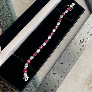 Tennis bracelet Sterling Silver and Pink Ruby Gemstone 7” Bracelet